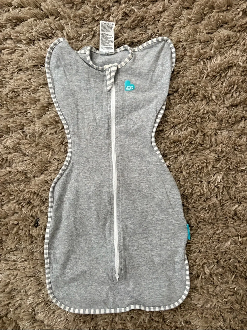 Love to Dream Grey Baby Swaddle Sleep Sack with Stripe Trim
